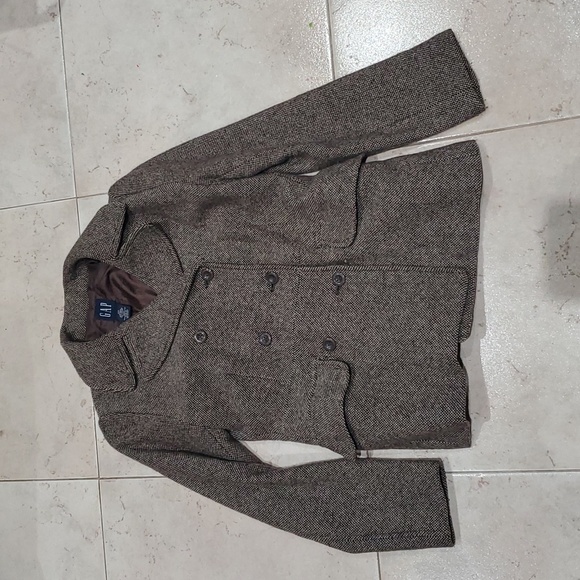 Old Navy Brown Tweed Pea Coat XS Extra Small - Picture 1 of 10